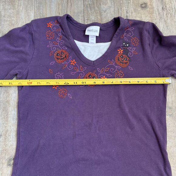 Libery Lane Shirt Halloween Vintage Women's Small Gem Pumpkin Cat Purple Orange - Picture 6 of 7